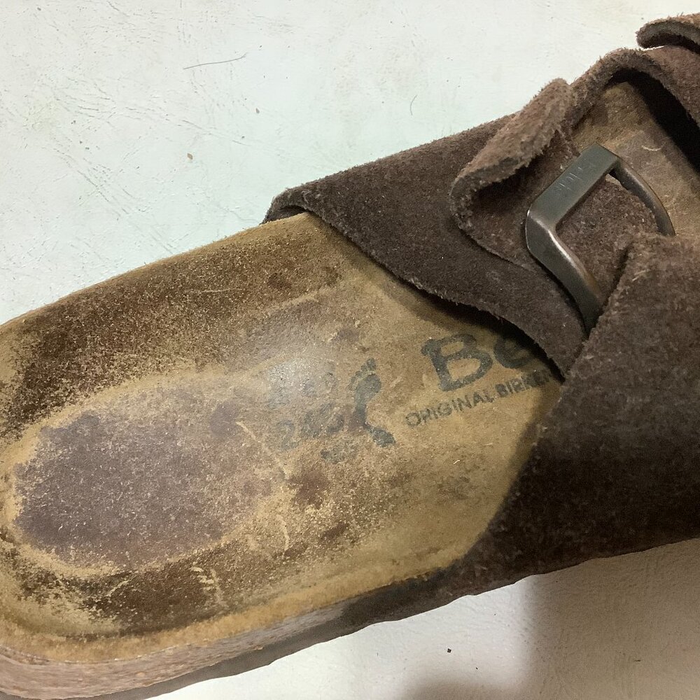Betula Birkenstock Brown Suede Leather Arizona Sandals Size 245 Narrow Width - Picture 12 of 13